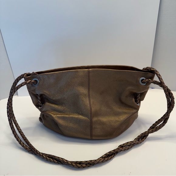 Etienne Aigner Bronze Pebbled Leather Slouchy Hobo Bag Braided Strap - Picture 3 of 16